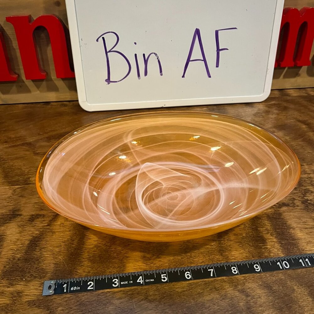 The Art Of Tabletop ArdaCam Orange Swirl Serving Glass Bowl